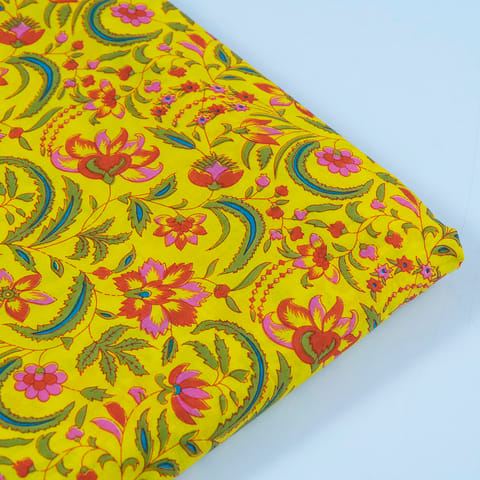 Yellow Color Cotton Cambric Print Piece