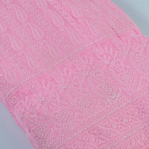 Pink Color Georgette Chikan Embroidered Fabric With Sequins