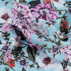 Sky Blue Color Armani Satin Digital Printed Fabric