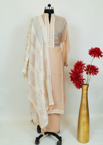 Peach Color Chanderi Shirt With Cotton Lower And Cotton Dupatta