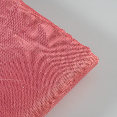 Peachish Pink Color Cotton Doria Checks fabric