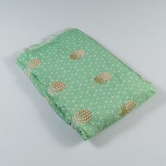 Green Color Muslin Print With Embroidered Fabric