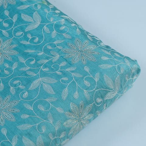 Firozi Color Dola Silk Embroidered Fabric
