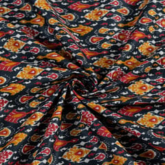 Black Color Cotton Flex Ikkat Printed Fabric