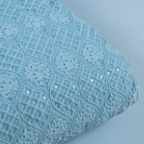Sky Blue Color Georgette Chikan Embroidery (1.40 meter Piece)