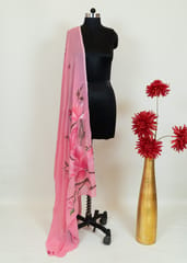 Pink Color Georgette Hand Painted Dupatta