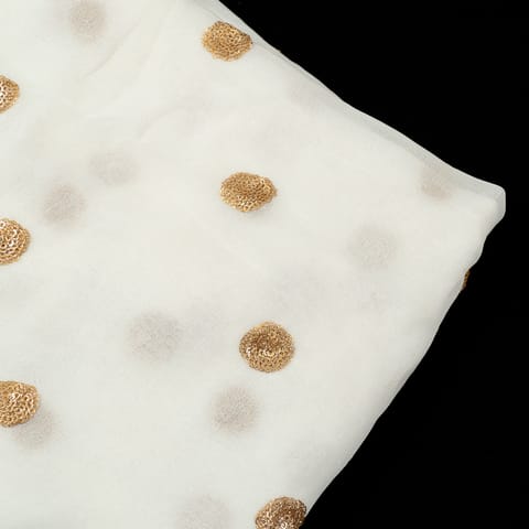 White Golden Polka Dots Embroidered Dyeable Georgette