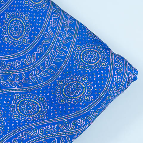Blue Color Georgette Satin Bandhani Printed Fabric