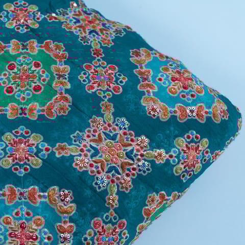 Green Color Georgette Print With Embroidered Fabric