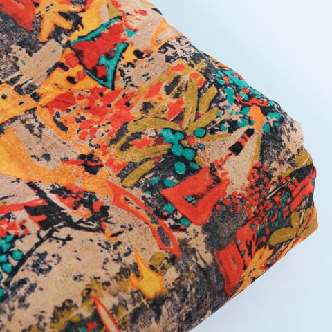 Multicolor Velvet Digital Printed Fabric
