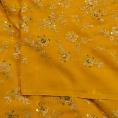 Mustard Color Georgette Embroidered Fabric