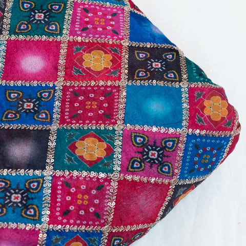Multi Color Chinon Chiffon Print With Embroidered Fabric