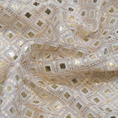 White Color Georgette Embroidered Fabric
