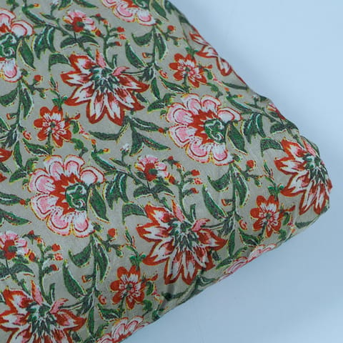 Sage Green Color Dola Silk Digital Printed Fabric