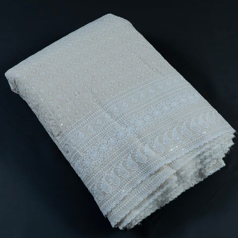 White Dyeable Zara Cotton Chikan Embroidery (60Cm Piece)