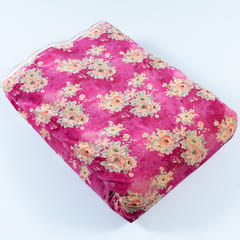 Pink Color Velvet Print with Multi Color Saroaski Embroidered Fabric