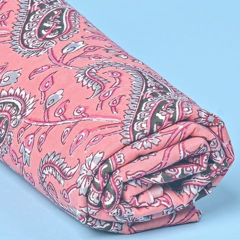 Pink Color Cotton Cambric Printed Fabric