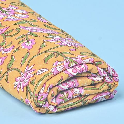 Yellow Color Cotton Cambric Printed Fabric