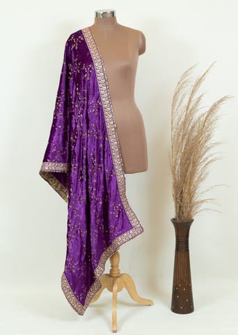 Purple Color Velvet Embroidered Dupatta