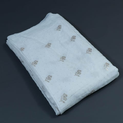 White Dyeable Crepe Embroidered Fabric (1.80Meter Piece)
