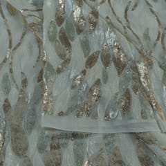 White Color Georgette Sequins Embroidered Fabric