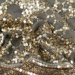 Taupe Color Georgette Thread and Sequins Embroidered Fabric