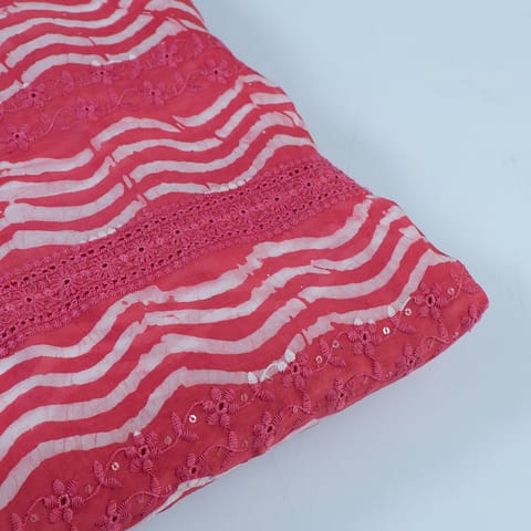 Gajree Color Organza Batik Print with Thread Embriodered Fabric