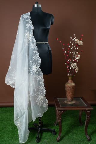 Dyeable Organza Scalped Sequins and Thread Embroidered Dupatta