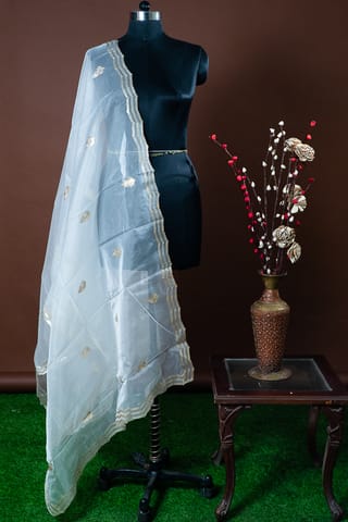Dyeable Organza Scalped Sequins Embroidered Dupatta