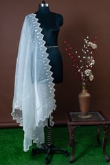 Dyeable Organza Cut Work Thread and Sequins Embroidered Dupatta