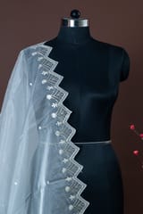 Dyeable Organza Cut Work Thread and Sequins Embroidered Dupatta