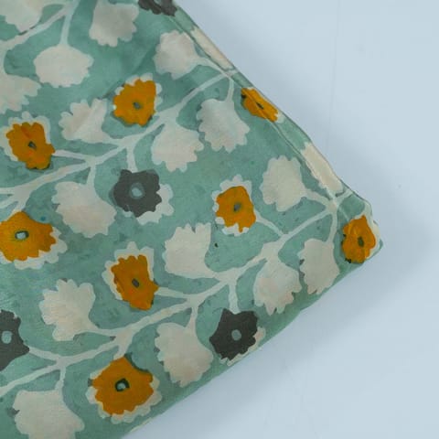 Mint Green Color Crepe Printed Fabric