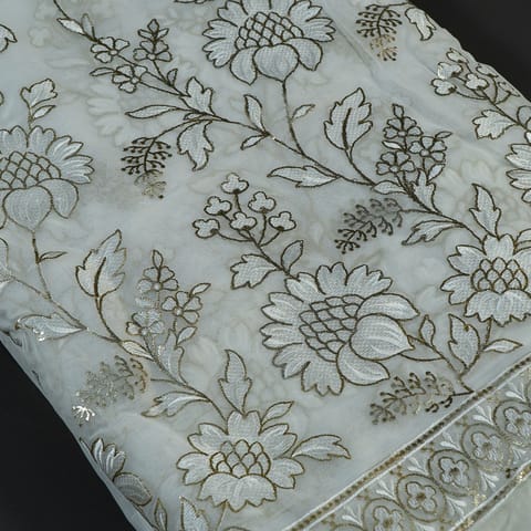 Dyeable Georgette Thread and Foil Embroidered Fabric