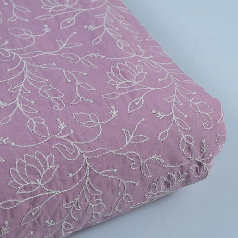 Move Color Cotton Thread Lakhnavi Embroidered Fabric(80cM piece)