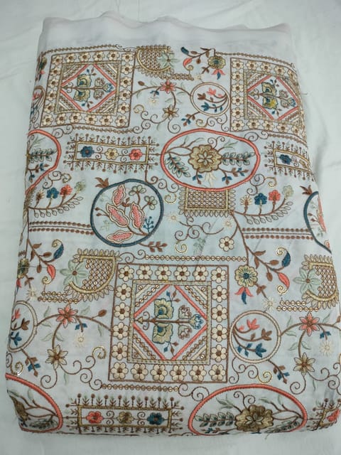 Fascinating Heavy Embroidery with Fusing on Faux Georgette