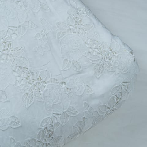 White Color Crepe Thread Embroidered Fabric