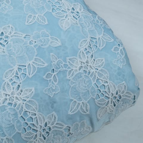 Light Blue Color Crepe Thread Embroidered Fabric