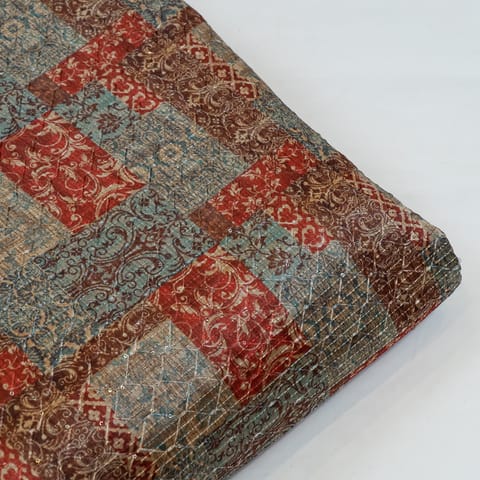 Multi Color Tussar Silk Printed Fabric