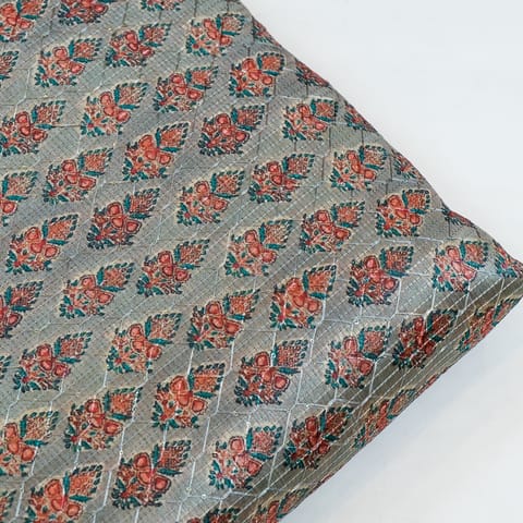 Grey Color Tussar Silk Printed Fabric