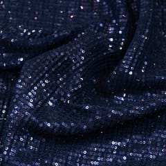 Blue Color Sequins Net Lycra Embroidered Fabric