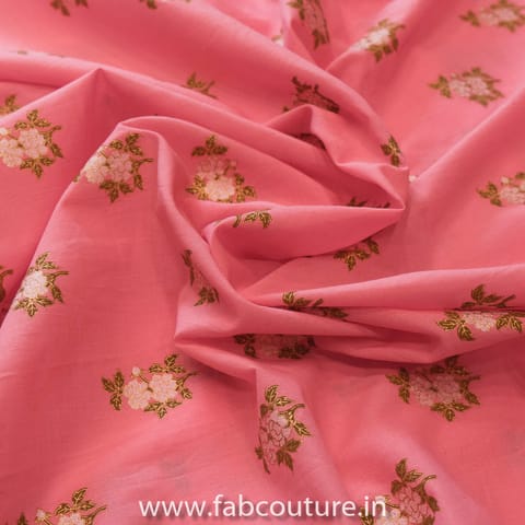 Pink With gold Khadi Cotton Printed Fabric(1.40 meter Piece)