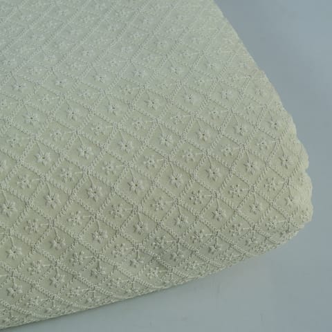 Cream Color Georgette Chikan Embroidered Fabric