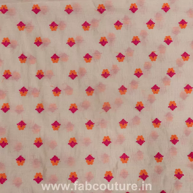 Beige Chanderi  Embroidered Fabric