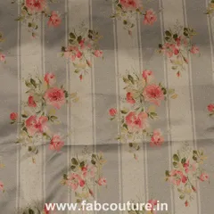 Poly Satin Stripes Floral Printed Fabric