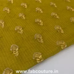 Green Kota Checks Embroidered Fabric