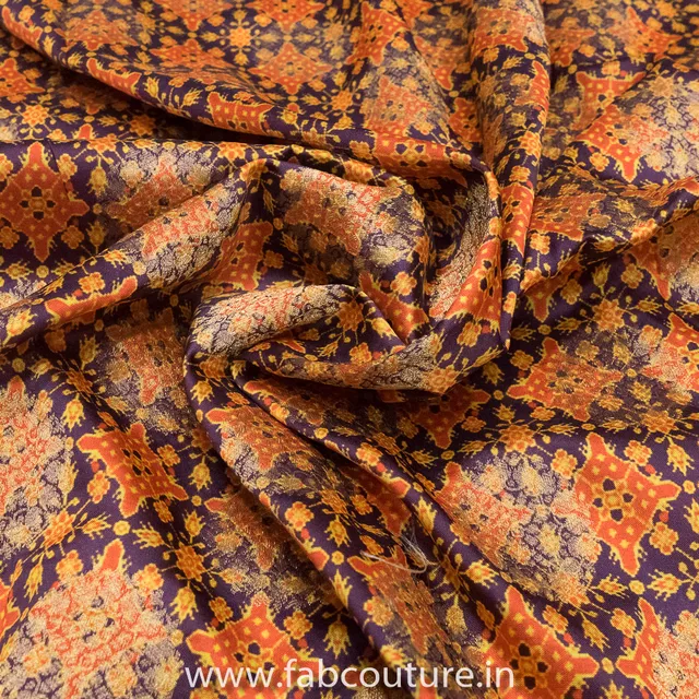 Purple Jacquard Silk Digital Patola Printed Fabric