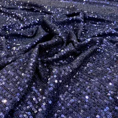 Blue Sequins Net Lycra Embroidered Fabric