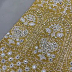 Yellow Lucknowi Georgette Embroidery Fabric