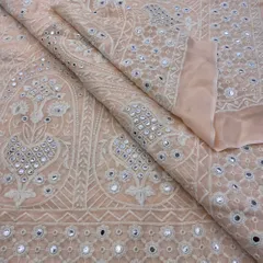 Peach Lucknowi Georgette Embroidery Fabric