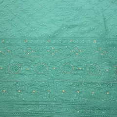 Sea Green Cotton With Golden Sequins Chikan Fabric